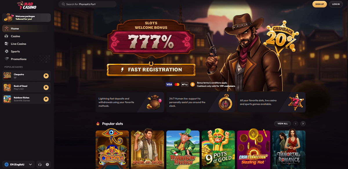 MadCasino homepage screenshot