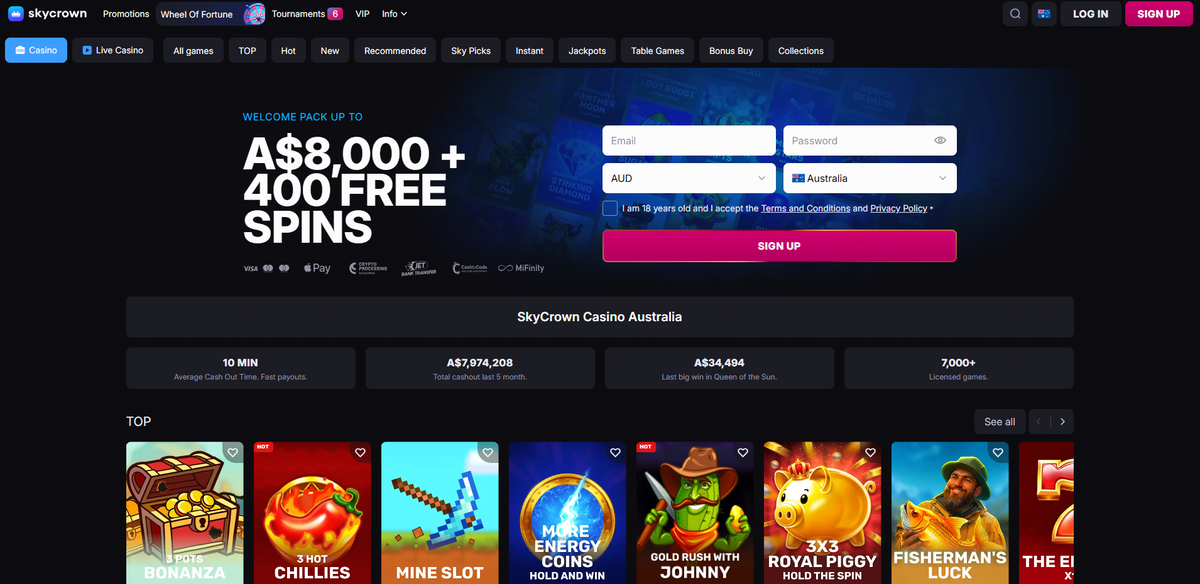 SkyCrown Casino homepage screenshot
